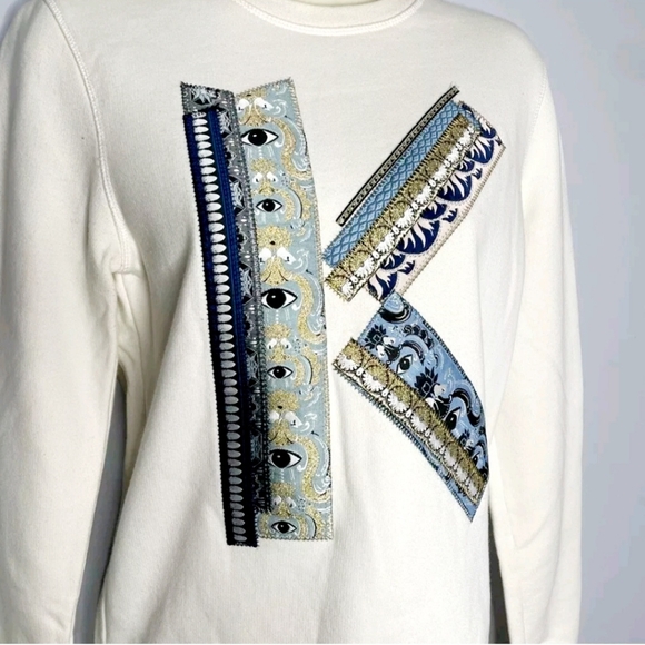 KENZO PARIS CREAM COTTON COLOR SWEATER SMALL. K IN THE FRONT GOLD ACCENTS. - Picture 3 of 8